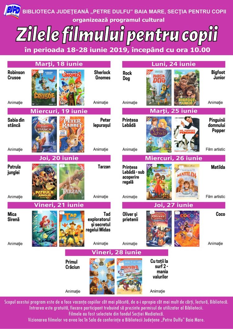 Zilele filmului pentru copii la Biblioteca Judeţeană “Petre Dulfu”