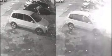 Mașina unui poliţist, incendiată în miez de noapte de un piroman – imagini video