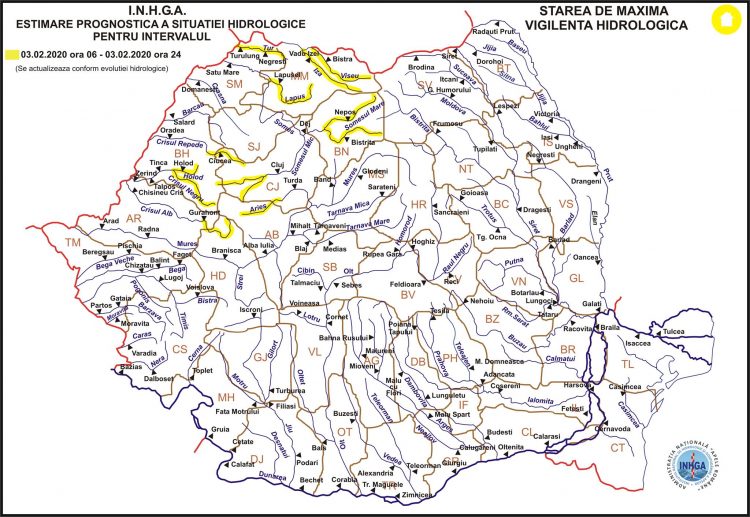 COD GALBEN de inundaţii pe Vişeu şi Iza
