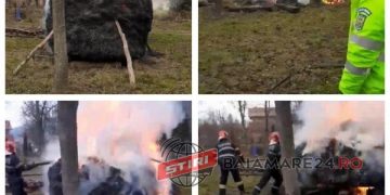 Spaimă printre localnicii din Valea Chioarului. Un copil a aprins o claie de fân