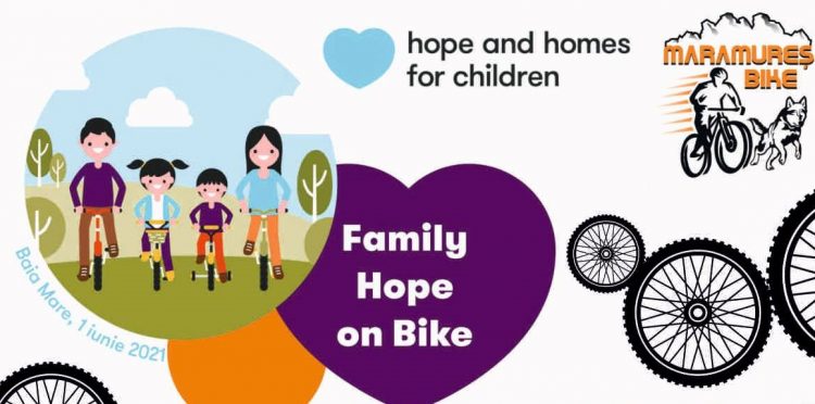Copii și părinți pe bicicletă de 1 iunie, eveniment organizat de Hope and Homes for Children România și Maramureș Bike