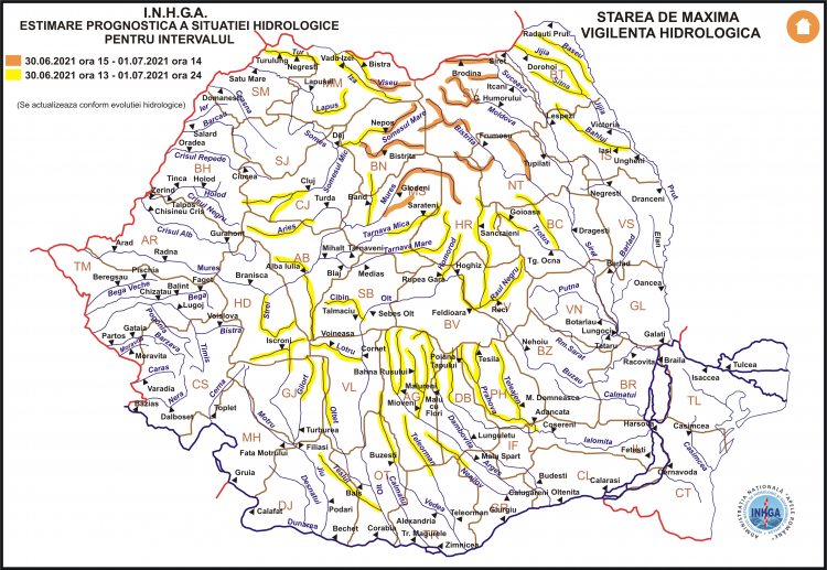 Alertă de INUNDAŢII. Noi coduri pentru trei râuri din Maramureş