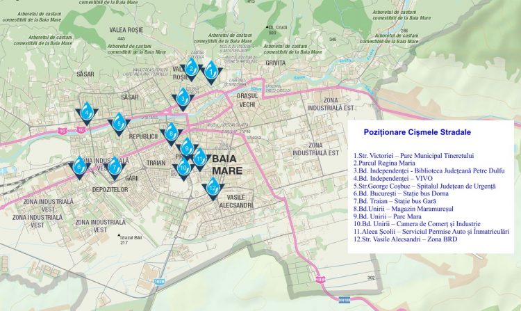 Vezi unde sunt amplasate cele 12 cișmele cu apă potabilă pe raza municipiului Baia Mare