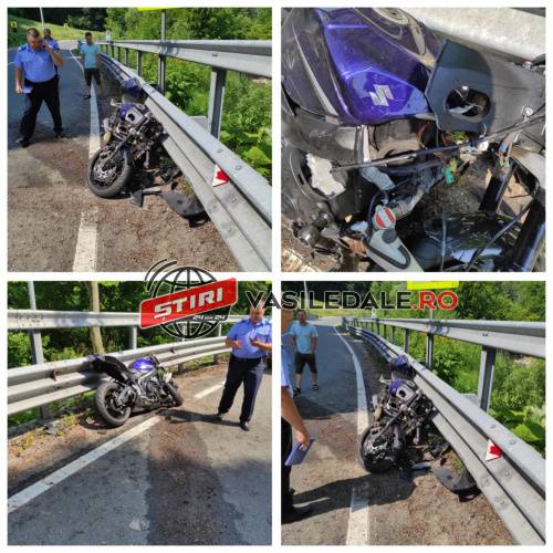 FOTO ACCIDENT: UN MOTOCICLIST A DERAPAT ÎNTR-O CURBĂ ÎN PASUL GUTÂI